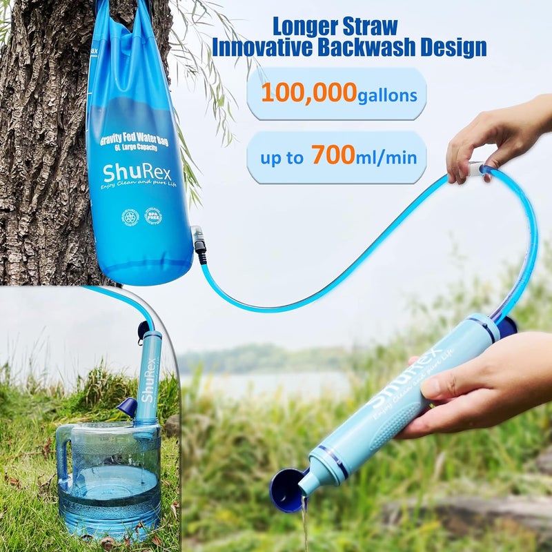 ShuRex Gravity Fed Water Filtration System with Adjustable Tree Strap, 1.5 Gal Large Gravity Bag with Filter Straw, Water Purifier Survival for Travel, Backpacking, and Emergency Preparedness (6L) - Image 3